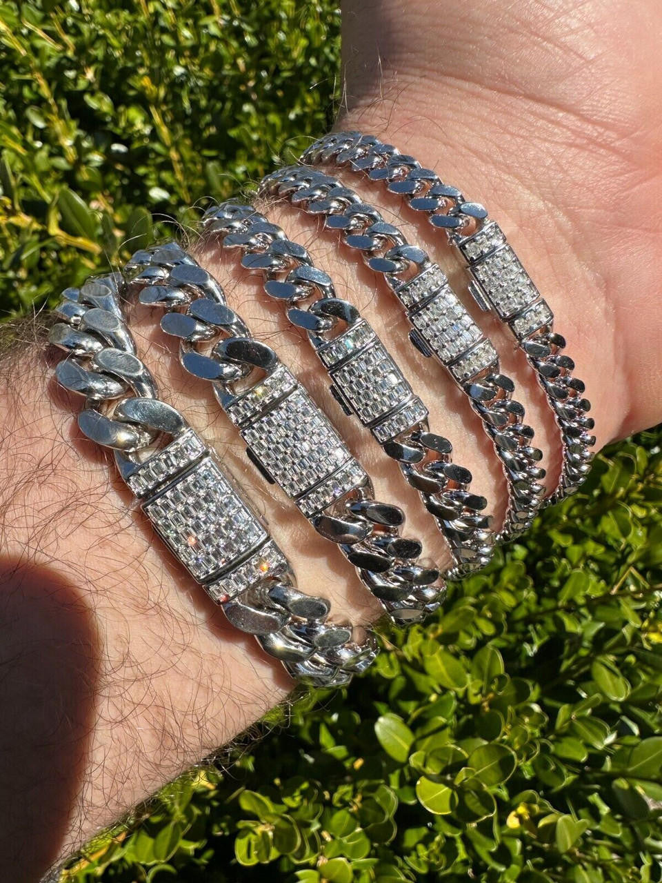 HarlemBling Real Miami Cuban Link Bracelet 925 Silver Baguette MOISSANITE Clasp Pass Tester