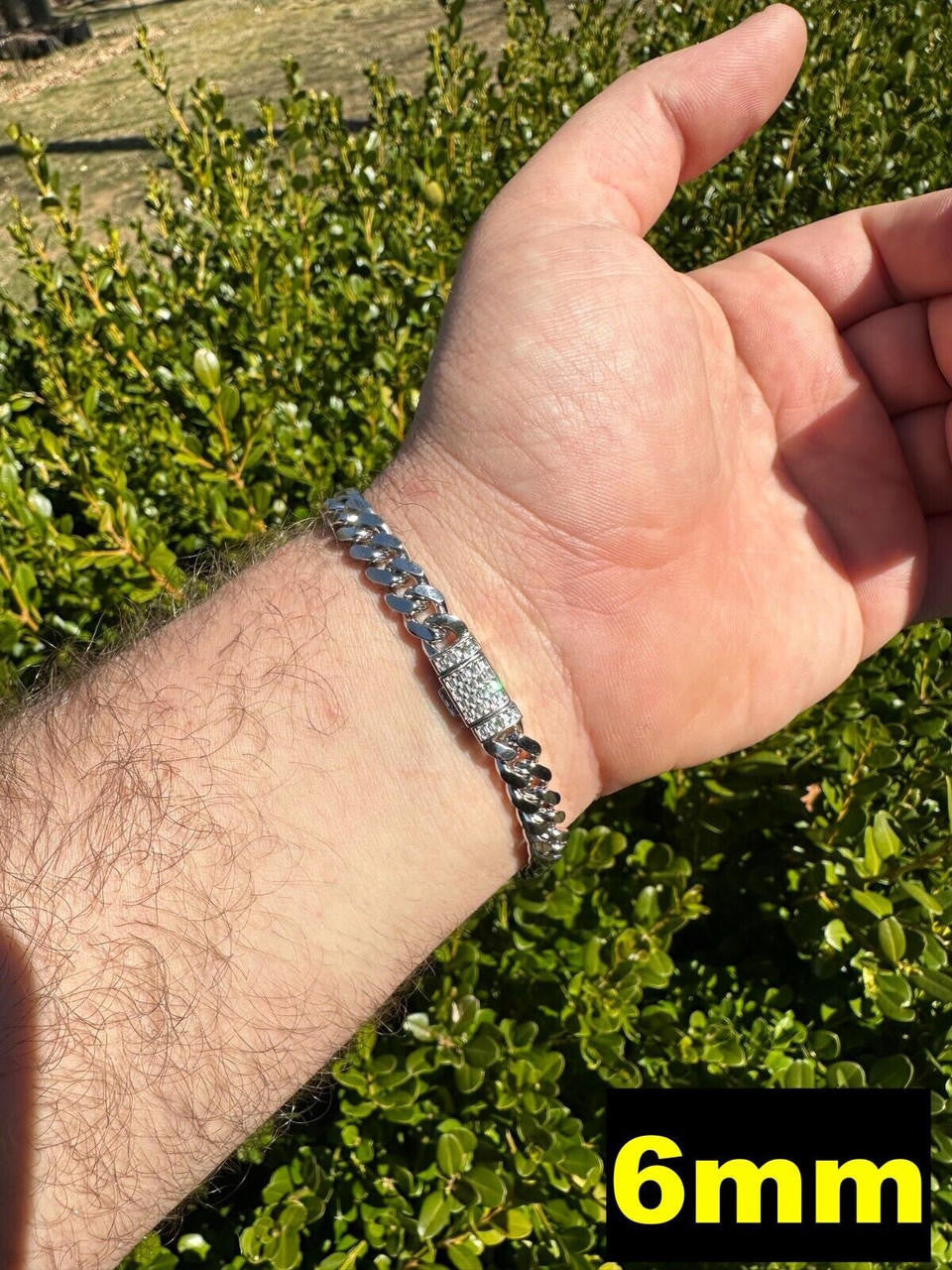 HarlemBling Real Miami Cuban Link Bracelet 925 Silver Baguette MOISSANITE Clasp Pass Tester