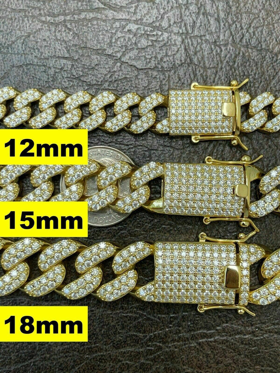 HarlemBling Real Miami Cuban Link Bracelet Iced Diamond Out 14k Gold Vermeil 925 Silver ICY