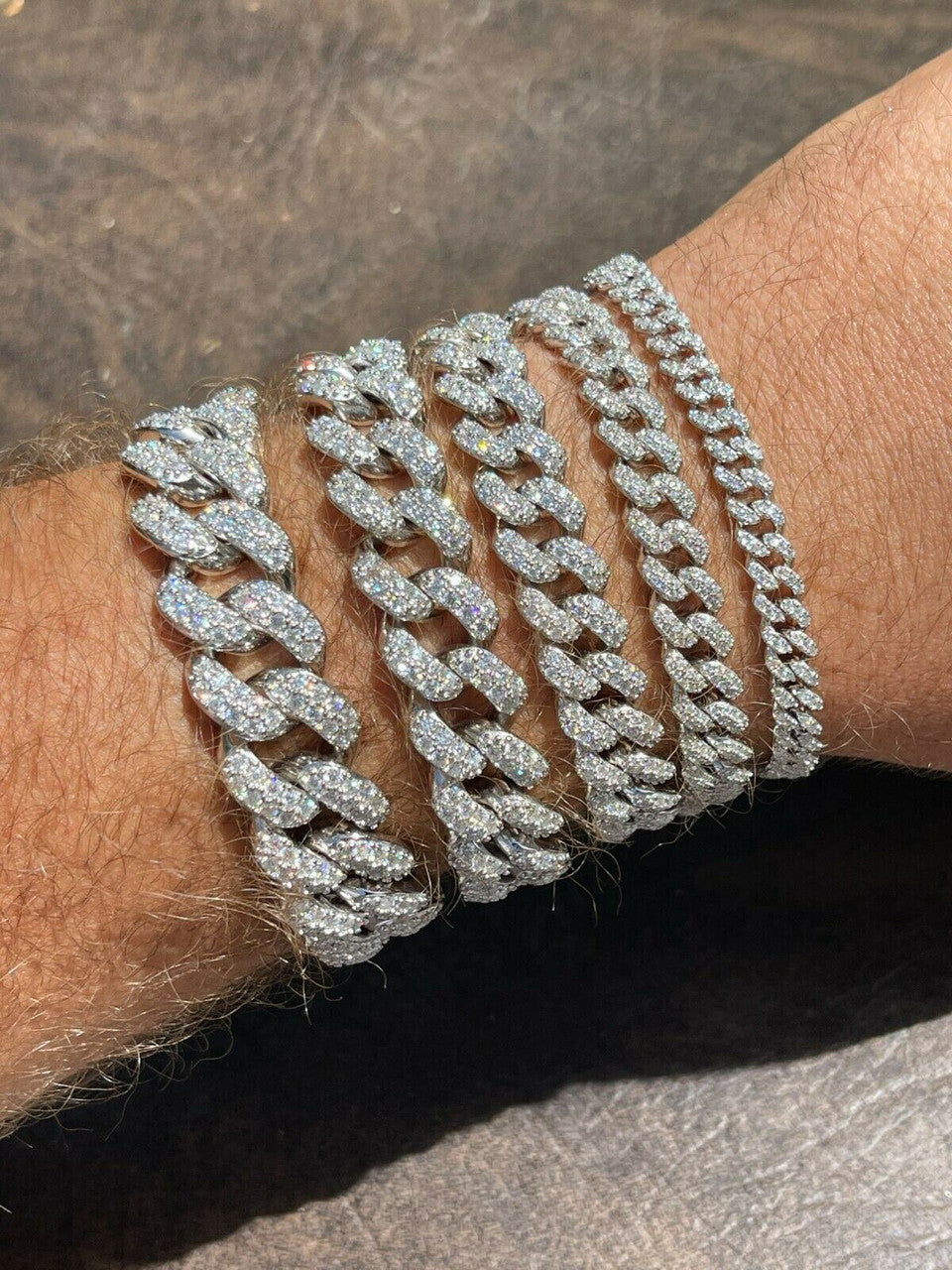 HarlemBling Real Miami Cuban Link Bracelet Iced Diamond Out Solid 925 Sterling Silver HEAVY