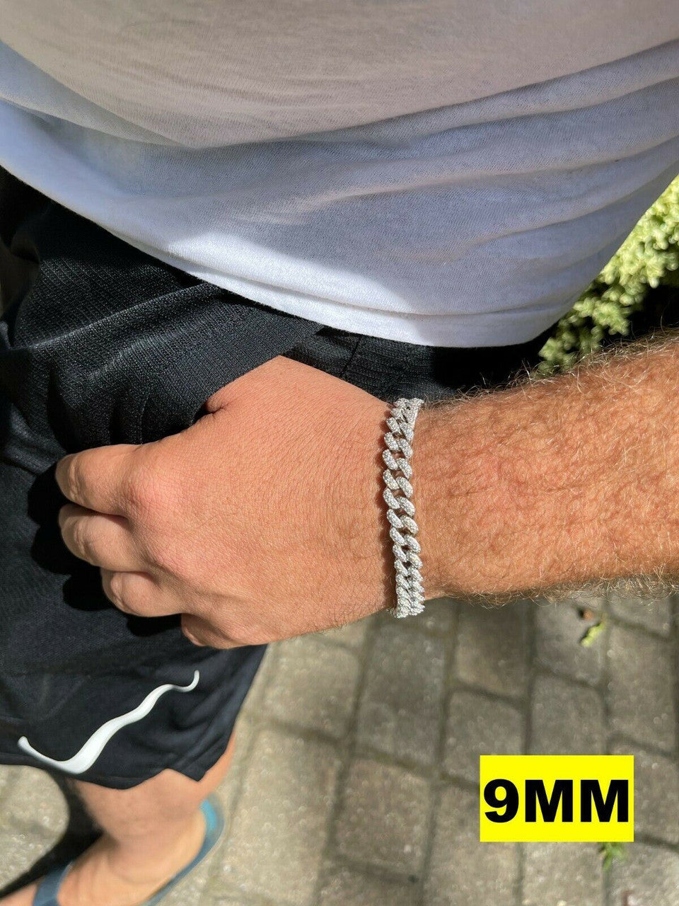 HarlemBling Real Miami Cuban Link Bracelet Iced Diamond Out Solid 925 Sterling Silver HEAVY