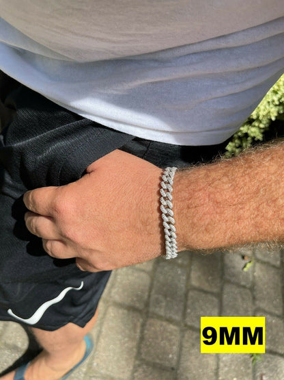 HarlemBling Real Miami Cuban Link Bracelet Iced Diamond Out Solid 925 Sterling Silver HEAVY