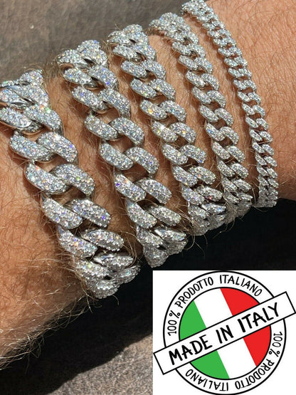 HarlemBling Real Miami Cuban Link Bracelet Iced Diamond Out Solid 925 Sterling Silver HEAVY
