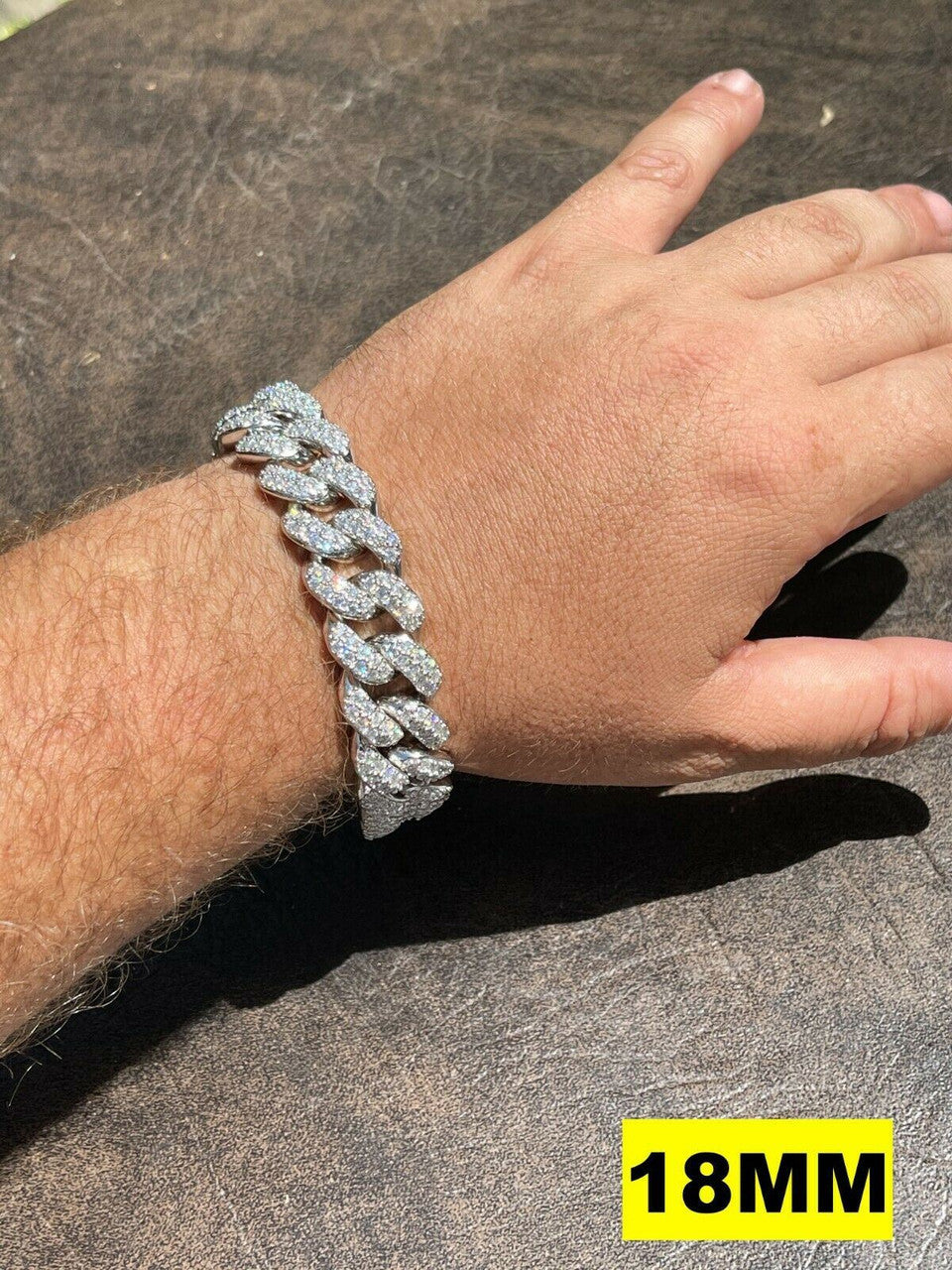 HarlemBling Real Miami Cuban Link Bracelet Iced Diamond Out Solid 925 Sterling Silver HEAVY