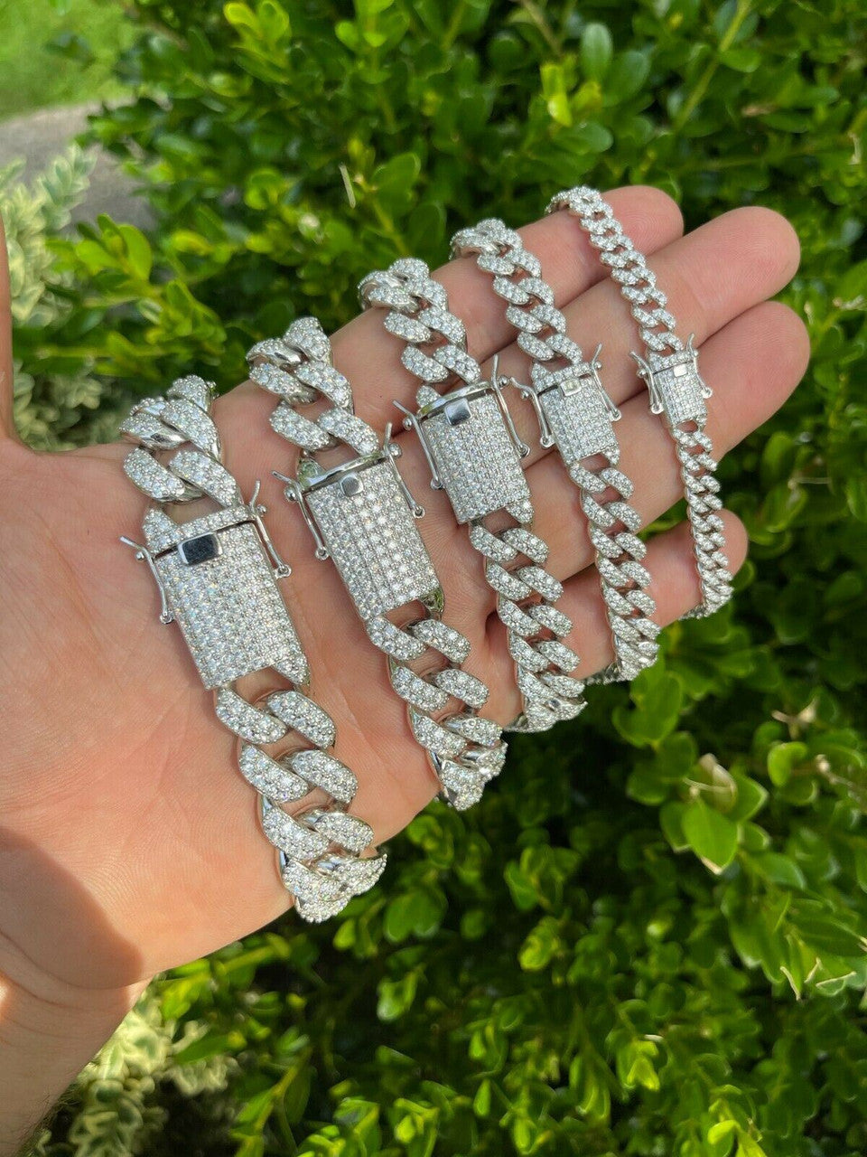 Real Miami Cuban Link Bracelet Iced MOISSANITE Out Solid 925