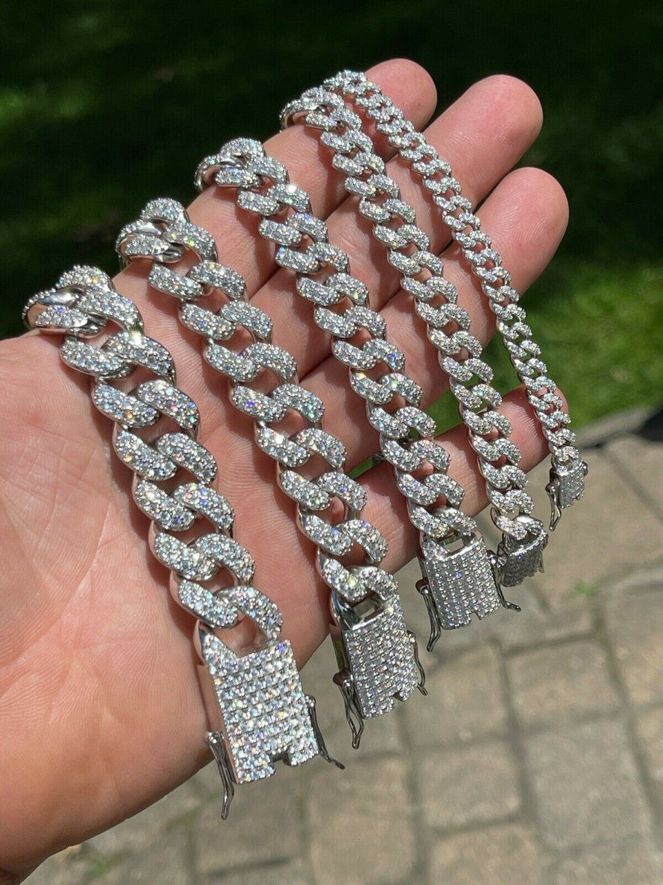 Real Miami Cuban Link Bracelet Iced MOISSANITE Out Solid 925