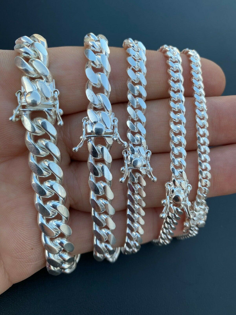 HarlemBling Real Miami Cuban Link Bracelet Solid 925 Sterling Silver Box Clasp ITALY 4-10mm