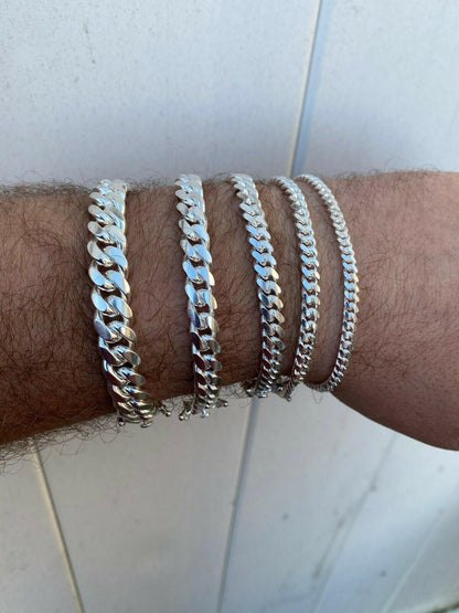 HarlemBling Real Miami Cuban Link Bracelet Solid 925 Sterling Silver Box Clasp ITALY 4-10mm