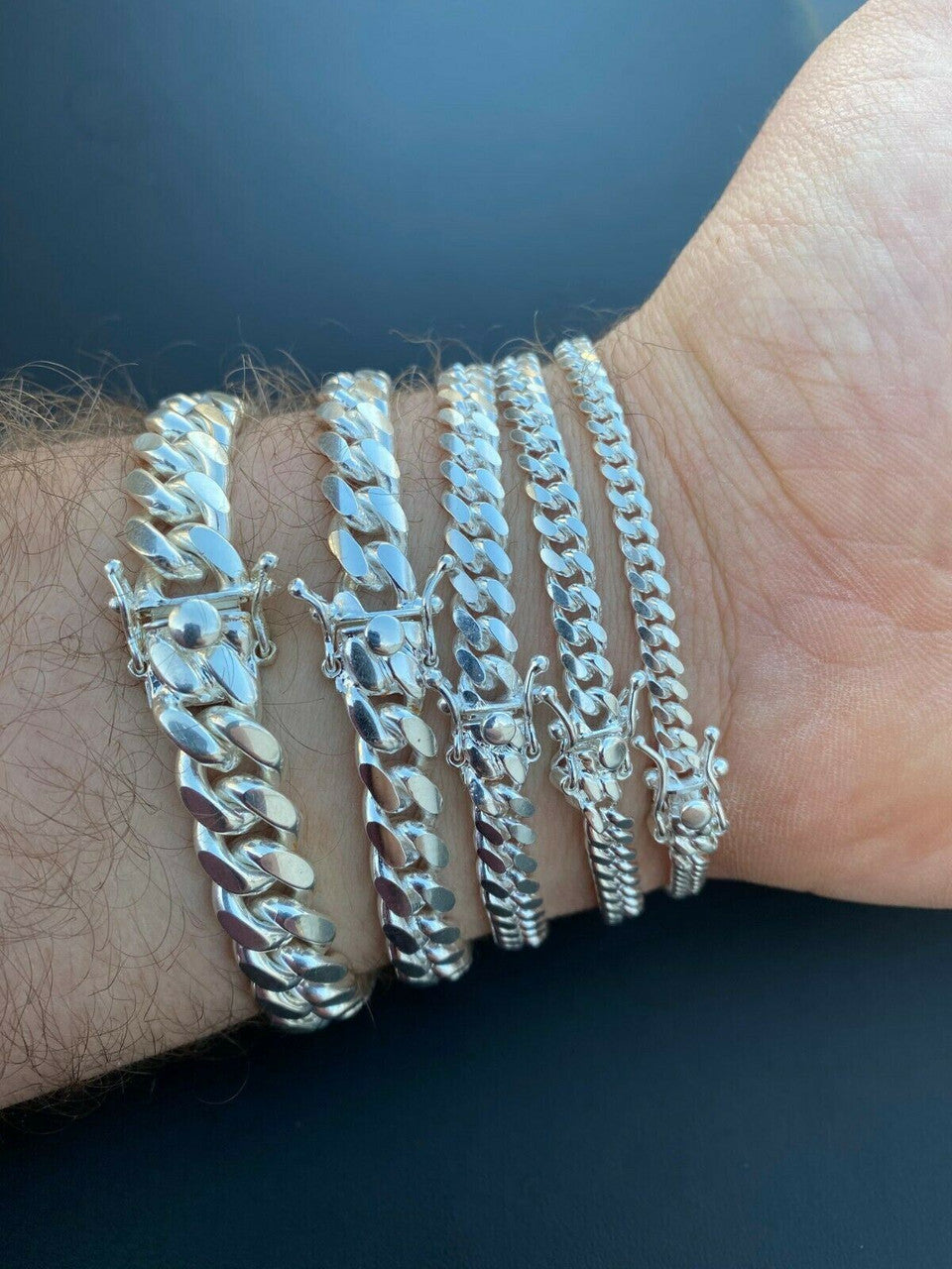 HarlemBling Real Miami Cuban Link Bracelet Solid 925 Sterling Silver Box Clasp ITALY 4-10mm