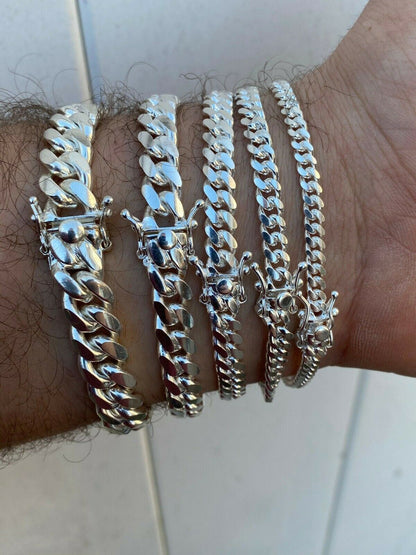 HarlemBling Real Miami Cuban Link Bracelet Solid 925 Sterling Silver Box Clasp ITALY 4-10mm