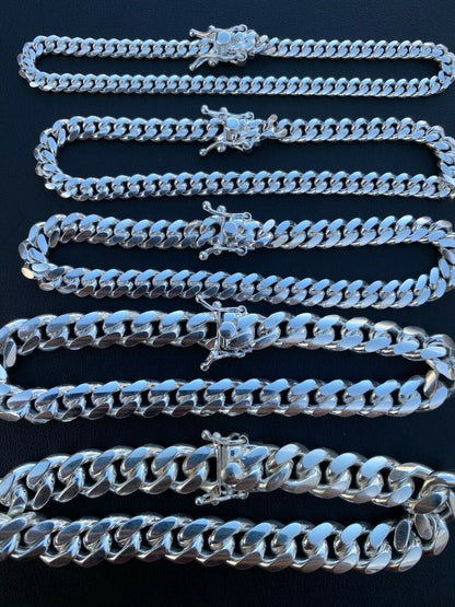 HarlemBling Real Miami Cuban Link Bracelet Solid 925 Sterling Silver Box Clasp ITALY 4-10mm