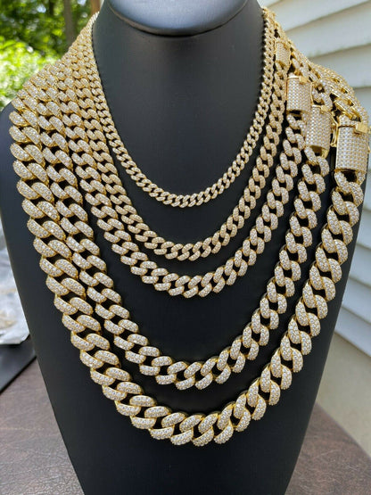 HarlemBling Real Miami Cuban Link Chain Iced Diamond Out Gold Vermeil 925 Silver Necklace
