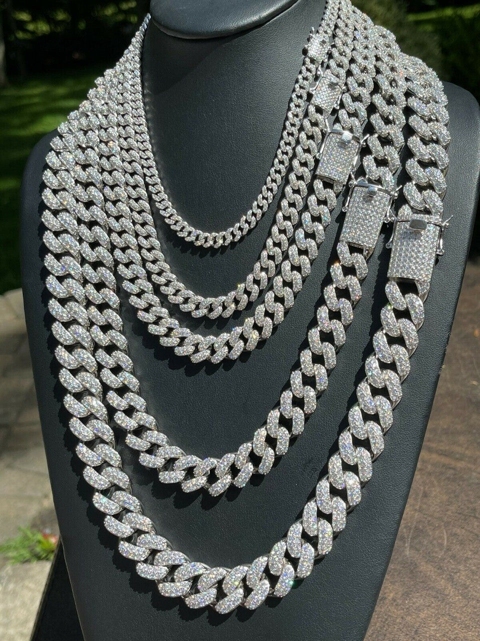 HarlemBling Real Miami Cuban Link Chain Iced Diamond Out Solid 925 Sterling Silver Necklace