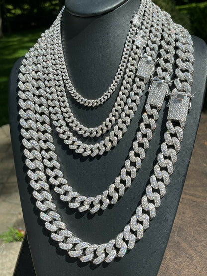 HarlemBling Real Miami Cuban Link Chain Iced Diamond Out Solid 925 Sterling Silver Necklace