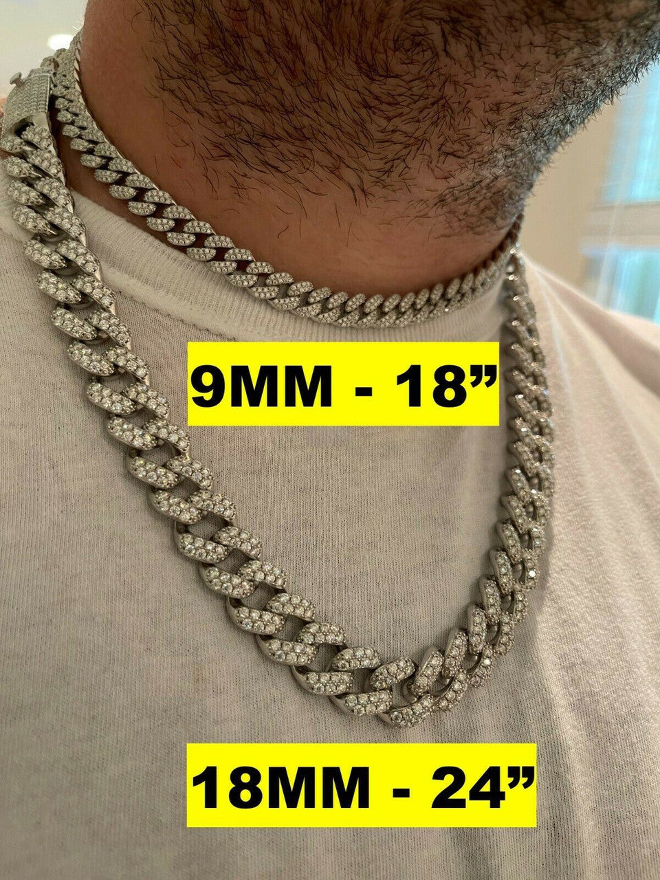 HarlemBling Real Miami Cuban Link Chain Iced Diamond Out Solid 925 Sterling Silver Necklace