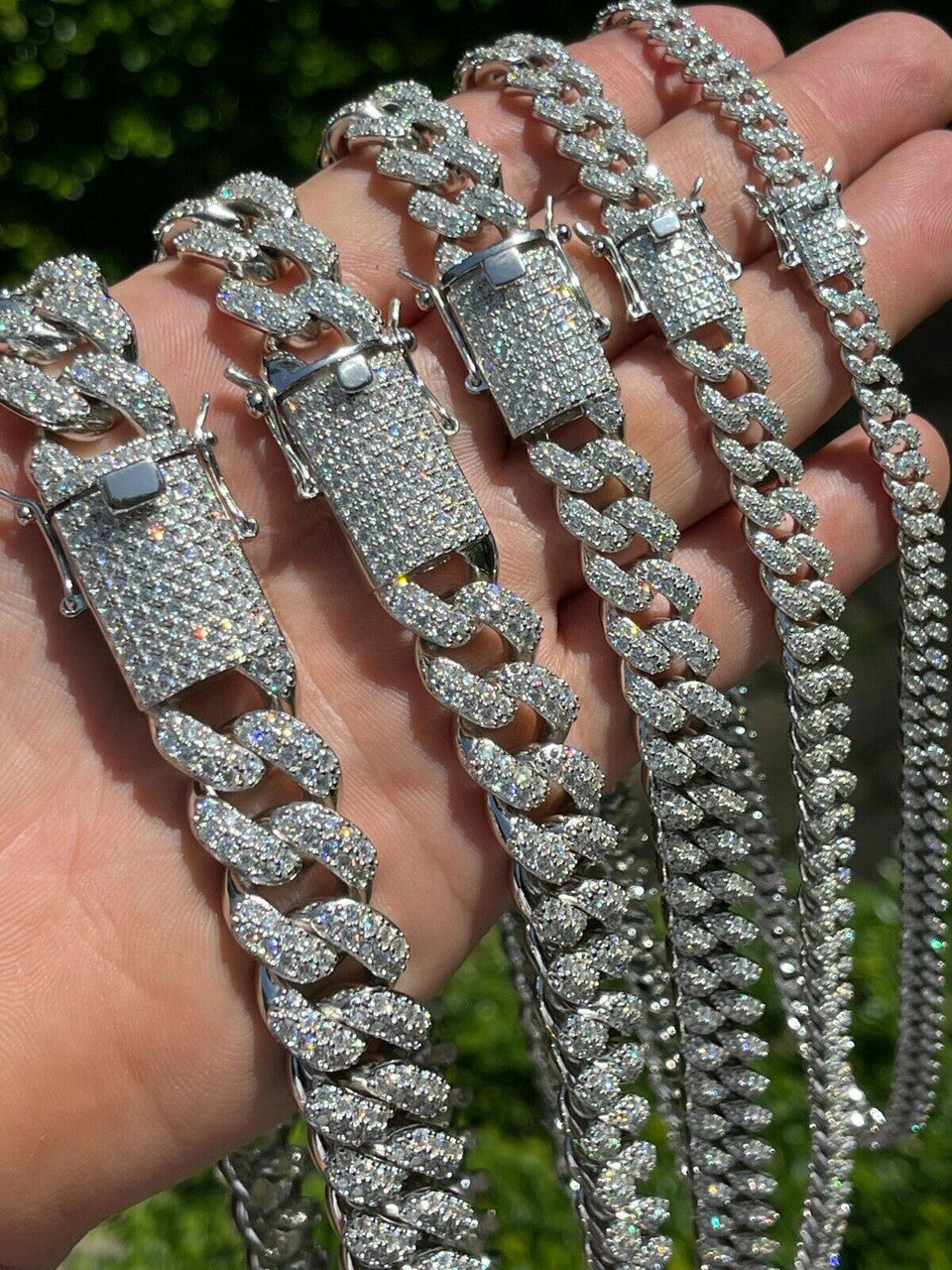 HarlemBling Real Miami Cuban Link Chain Iced Diamond Out Solid 925 Sterling Silver Necklace