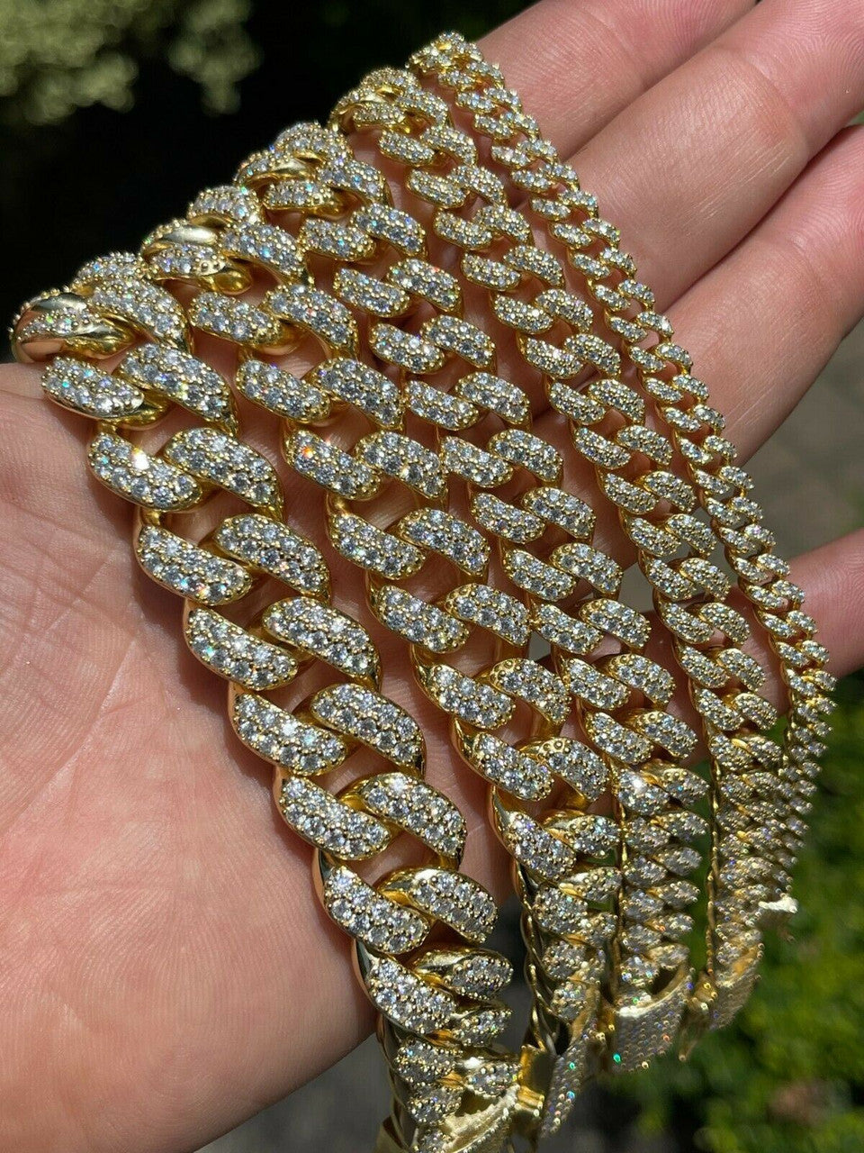 HarlemBling Real Miami Cuban Link Chain Iced MOISSANITE 14k Gold and Solid 925 Silver Necklace