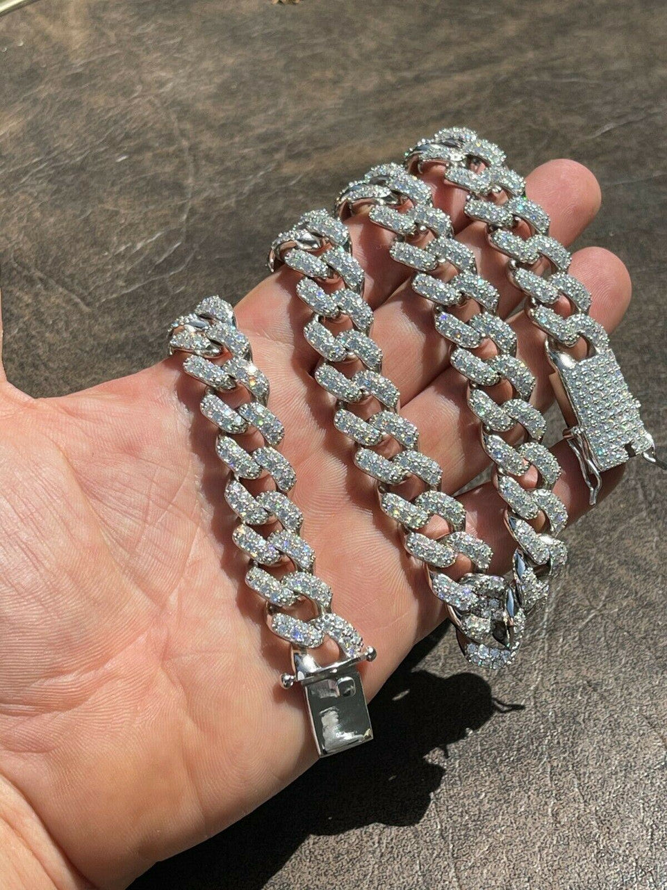 HarlemBling Real Miami Cuban Link Chain Iced MOISSANITE Solid 925 Sterling Silver Necklace