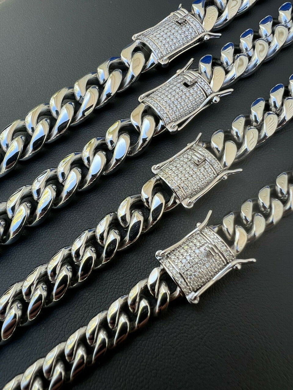 HarlemBling Real Miami Cuban Link Chain Necklace Bracelet Stainless Steel MOISSANITE Clasp