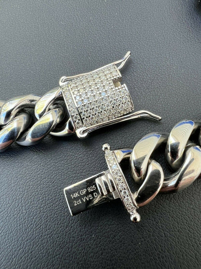 HarlemBling Real Miami Cuban Link Chain Necklace Bracelet Stainless Steel MOISSANITE Clasp