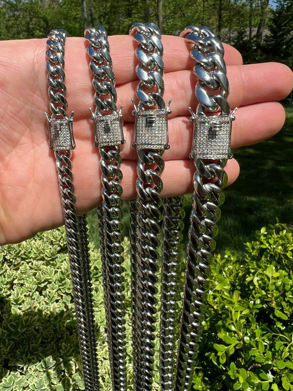 HarlemBling Real Miami Cuban Link Chain Necklace Bracelet Stainless Steel MOISSANITE Clasp