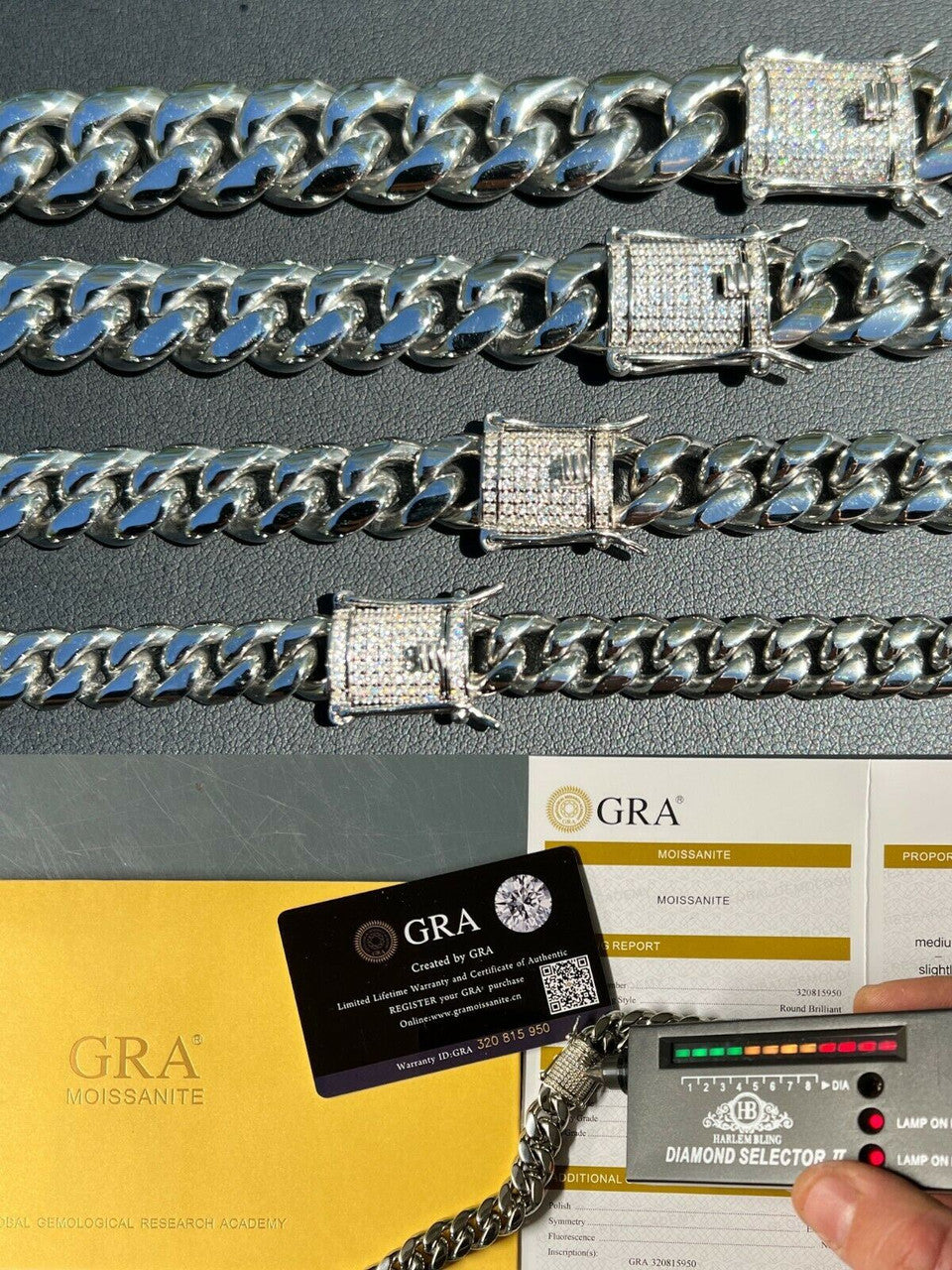 HarlemBling Real Miami Cuban Link Chain Necklace Iced MOISSANITE Clasp Passes Diamond Tester