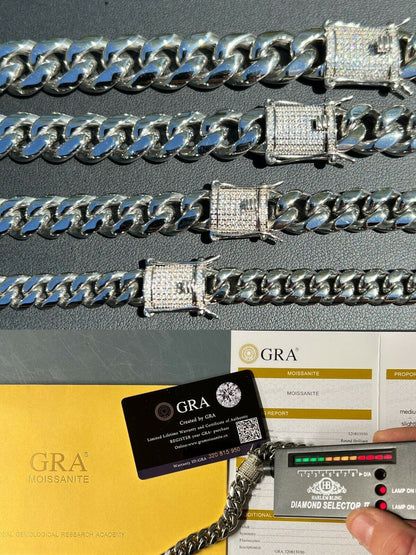 HarlemBling Real Miami Cuban Link Chain Necklace Iced MOISSANITE Clasp Passes Diamond Tester