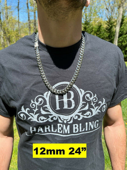 HarlemBling Real Miami Cuban Link Chain Necklace Iced MOISSANITE Clasp Passes Diamond Tester