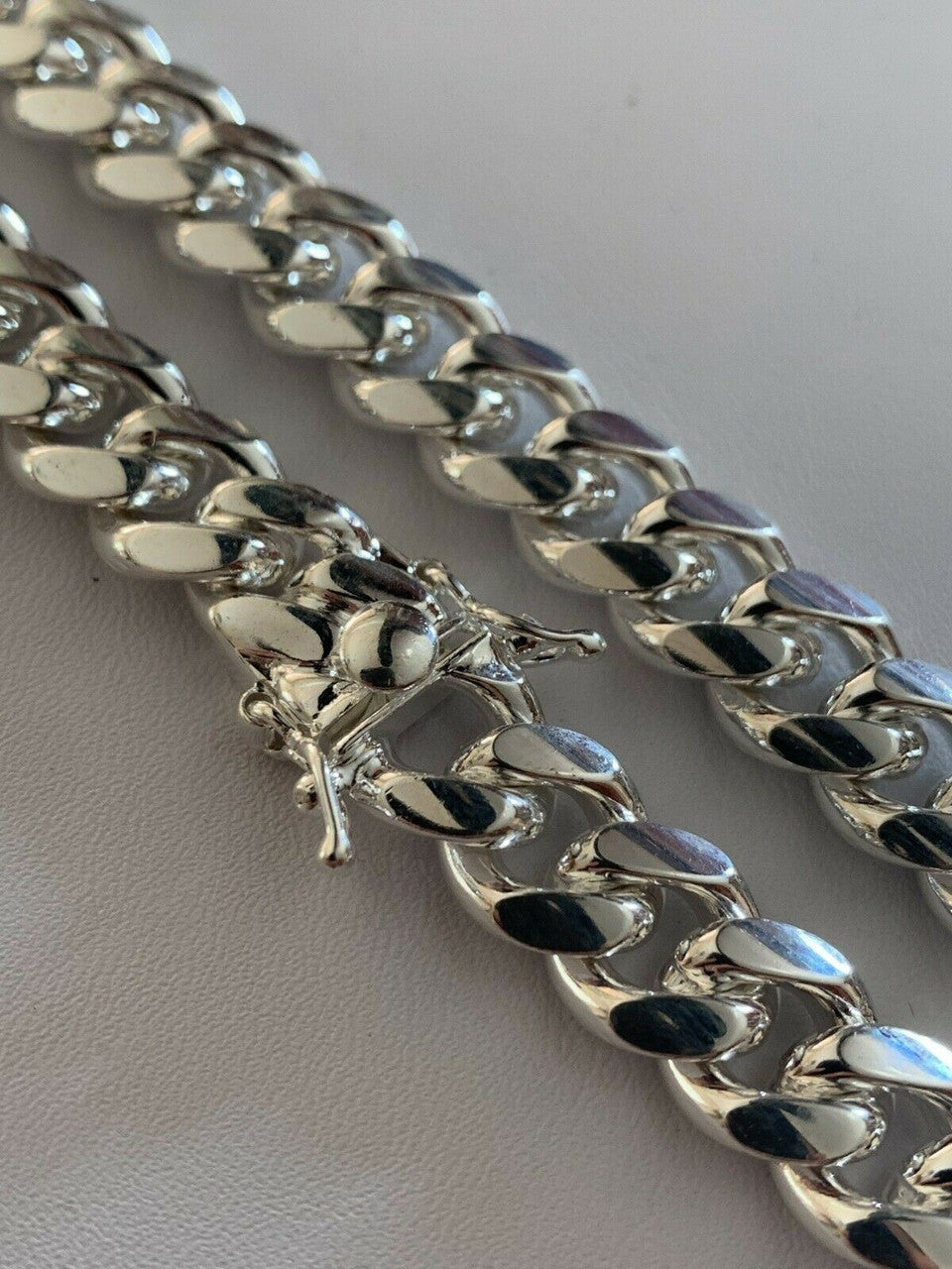 HarlemBling Real Miami Cuban Link Chain Or Bracelet Solid 925 Sterling Silver Box Lock ITALY