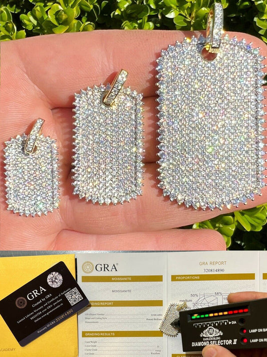 HarlemBling Real MOISSANITE 14k Gold Vermeil Silver Dog Tag Iced Hip Hop Pendant Necklace