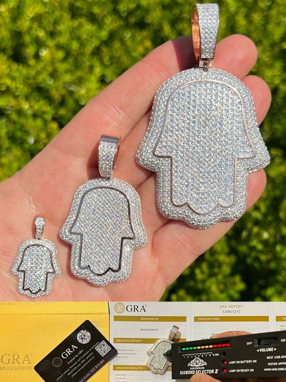 HarlemBling Real MOISSANITE 14k Rose Gold Vermeil Hamsa Hand Iced Pendant Pass Diamond Test