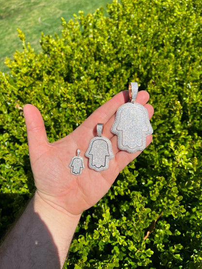HarlemBling Real MOISSANITE 14k Rose Gold Vermeil Hamsa Hand Iced Pendant Pass Diamond Test