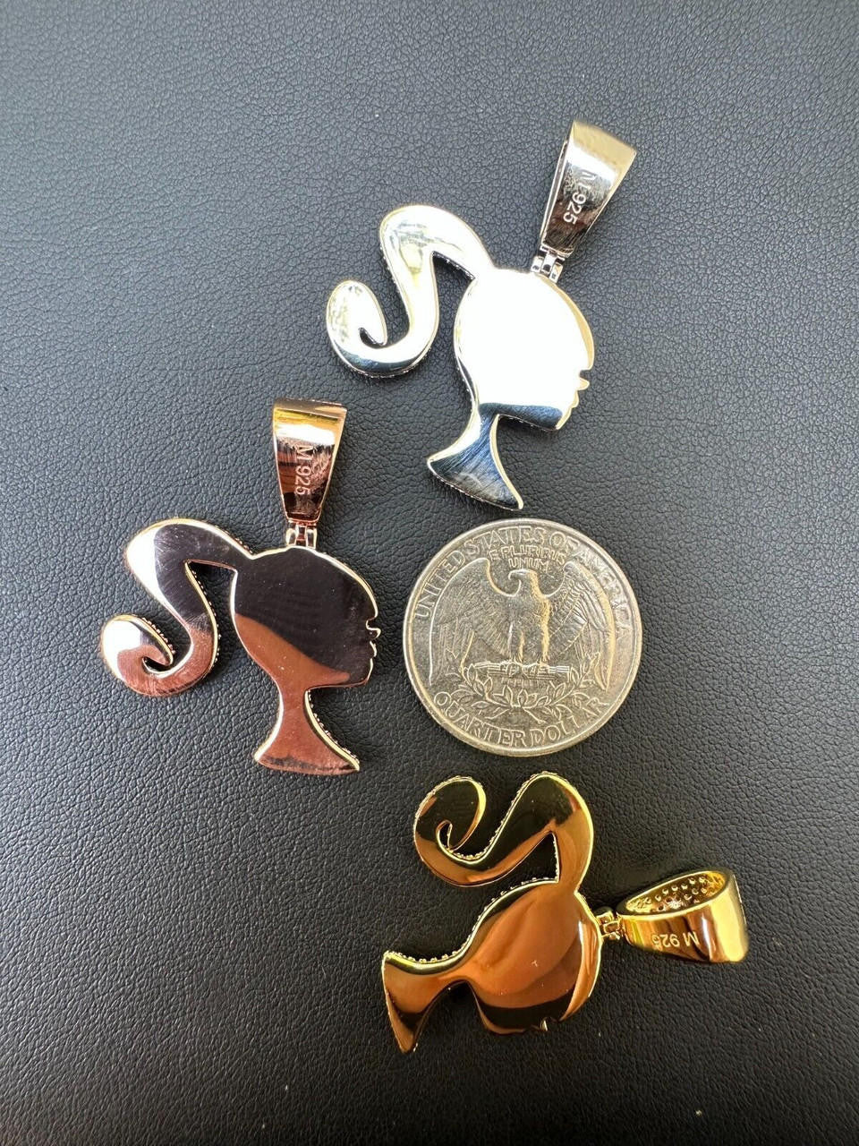 HarlemBling Real MOISSANITE 925 Silver Barbie Doll Pendant Necklace 14k Gold Plated Iced