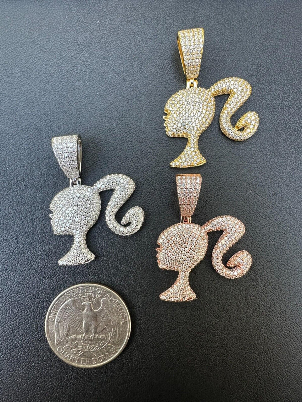 HarlemBling Real MOISSANITE 925 Silver Barbie Doll Pendant Necklace 14k Gold Plated Iced