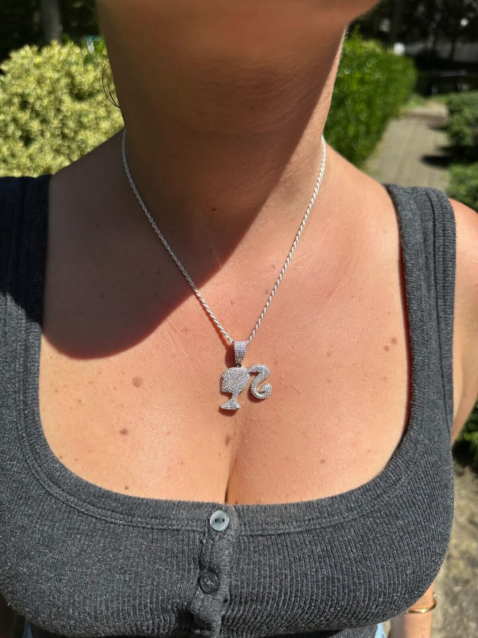 HarlemBling Real MOISSANITE 925 Silver Barbie Doll Pendant Necklace 14k Gold Plated Iced