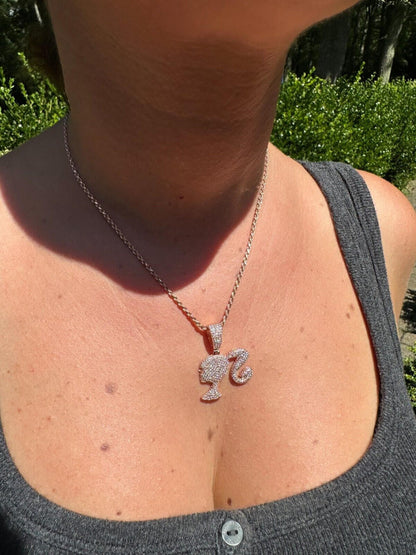 HarlemBling Real MOISSANITE 925 Silver Barbie Doll Pendant Necklace 14k Gold Plated Iced