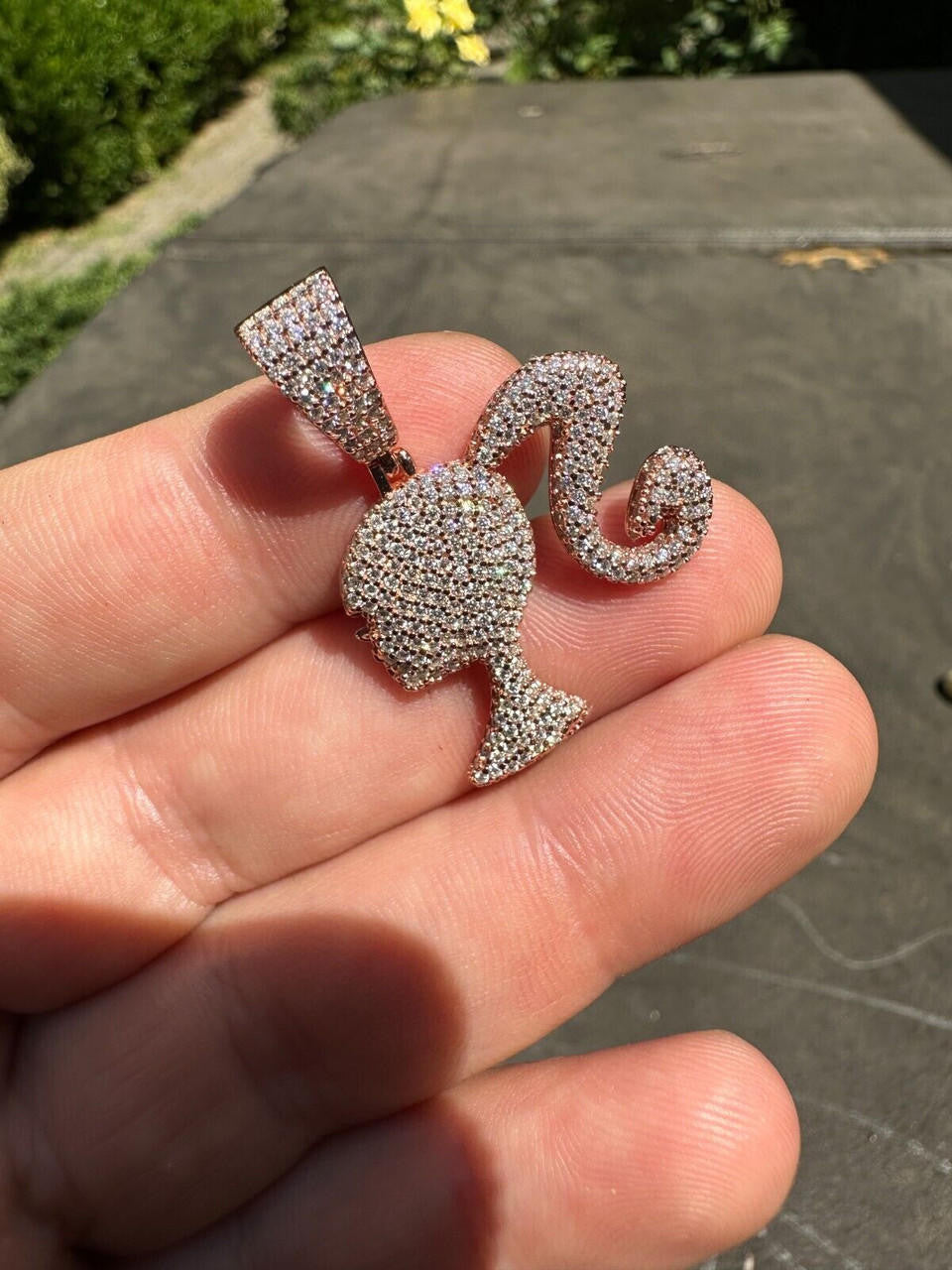 HarlemBling Real MOISSANITE 925 Silver Barbie Doll Pendant Necklace 14k Gold Plated Iced