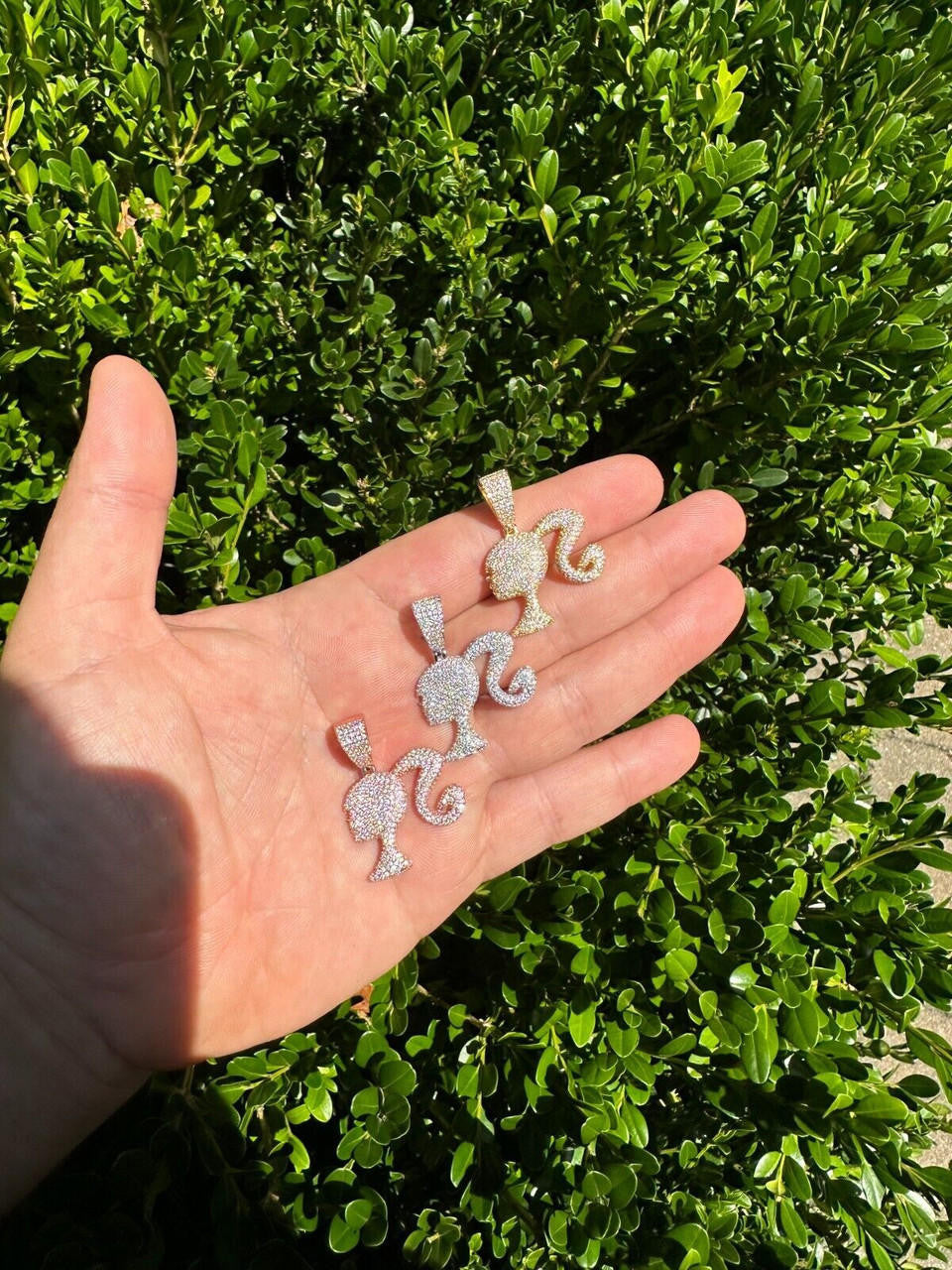 HarlemBling Real MOISSANITE 925 Silver Barbie Doll Pendant Necklace 14k Gold Plated Iced