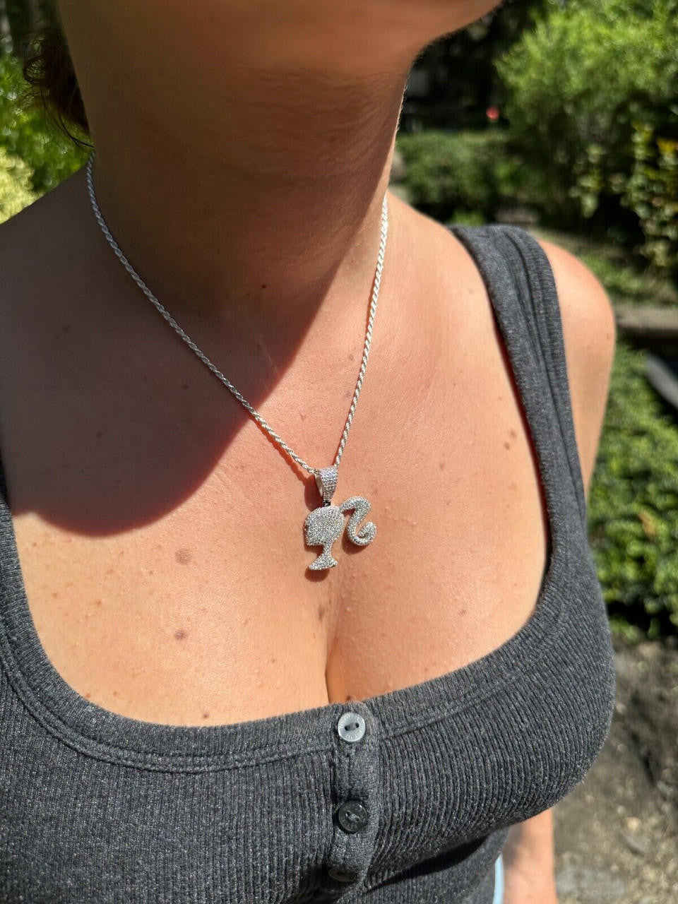 HarlemBling Real MOISSANITE 925 Silver Barbie Doll Pendant Necklace 14k Gold Plated Iced