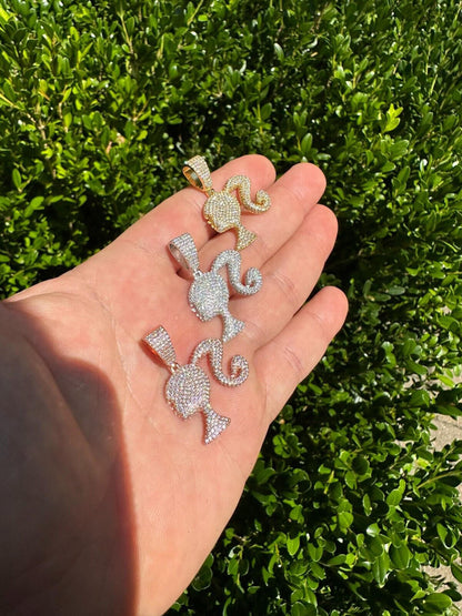 HarlemBling Real MOISSANITE 925 Silver Barbie Doll Pendant Necklace 14k Gold Plated Iced