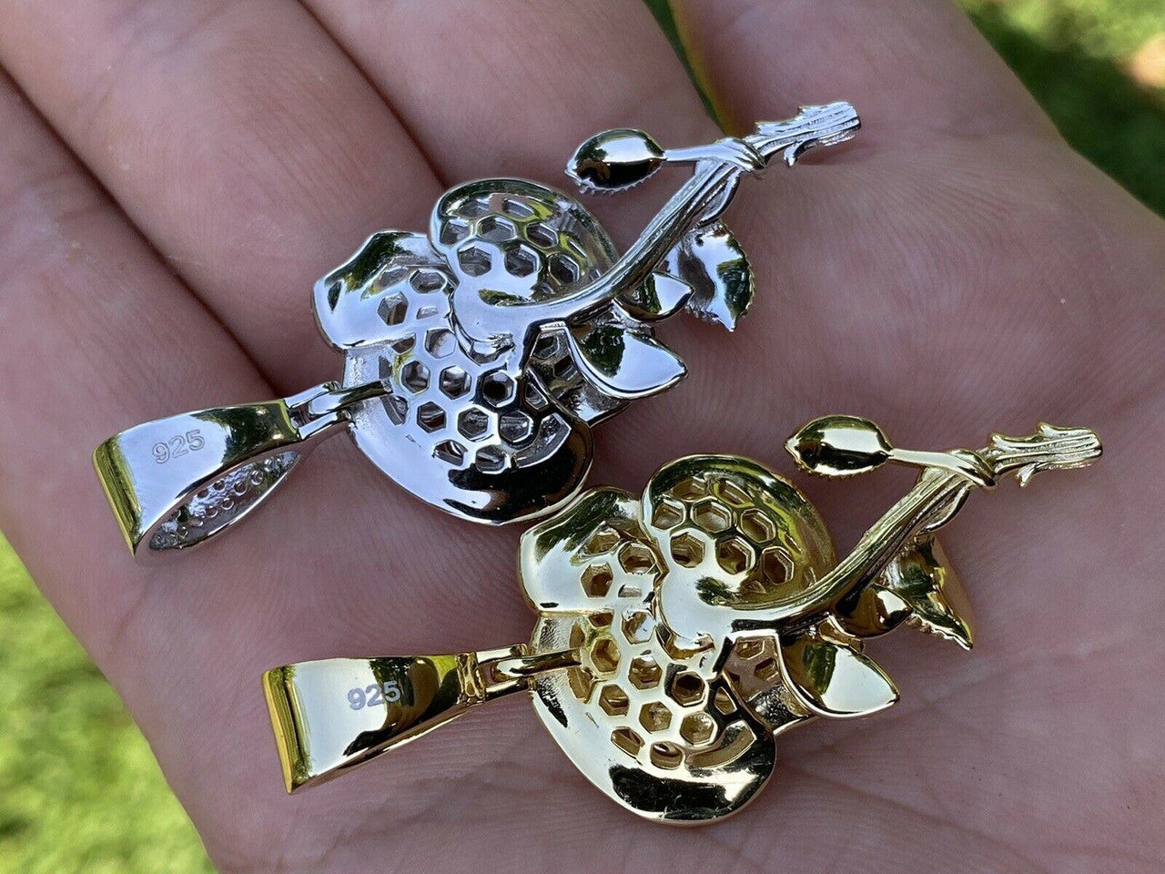 Real MOISSANITE 925 Silver Rose Flower Pendant Necklace Gold