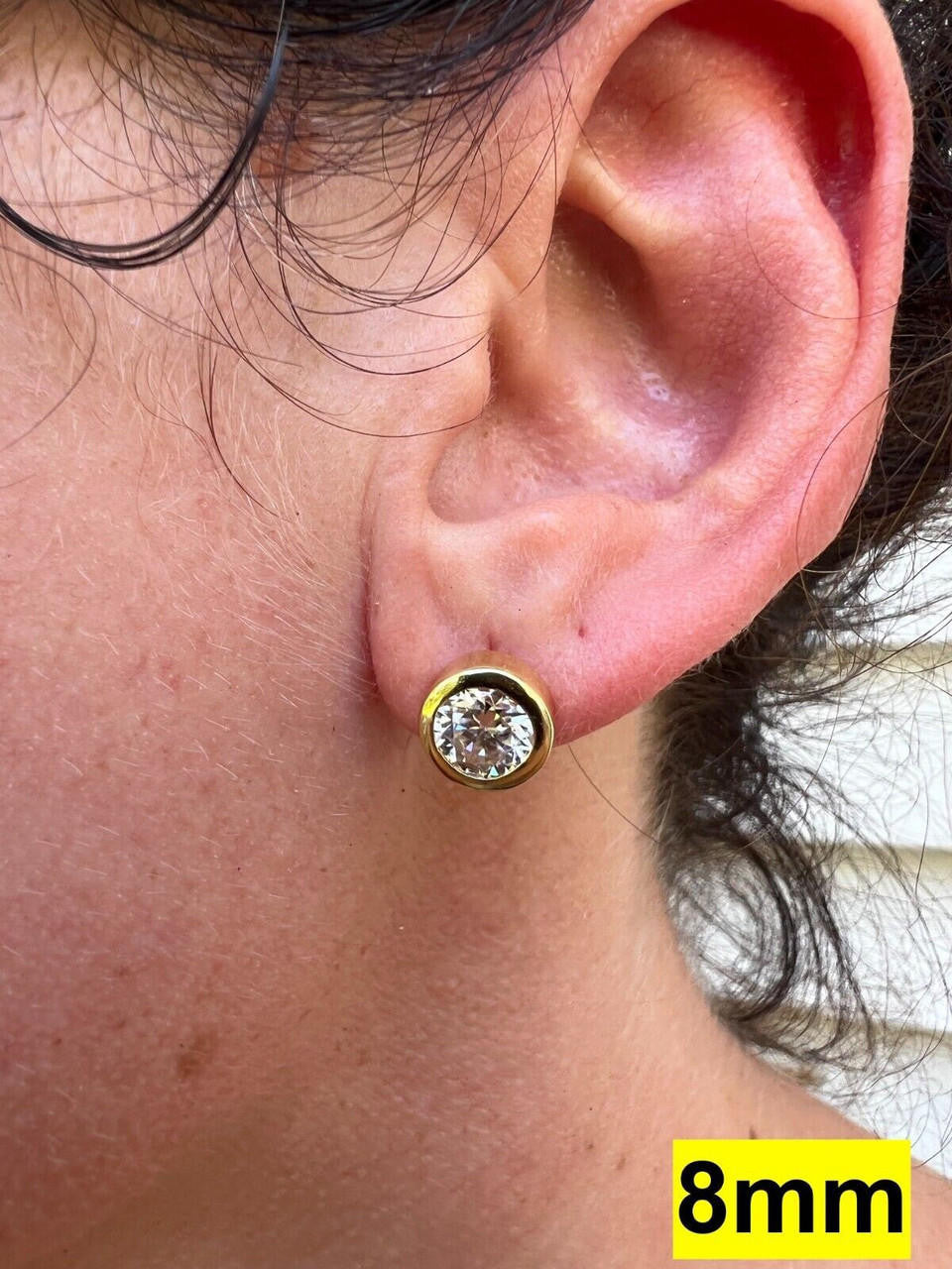 HarlemBling Real Moissanite Bezel Stud Earrings 14k Gold Plated 925 Silver Mens Ladies Iced