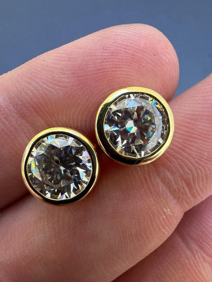 HarlemBling Real Moissanite Bezel Stud Earrings 14k Gold Plated 925 Silver Mens Ladies Iced