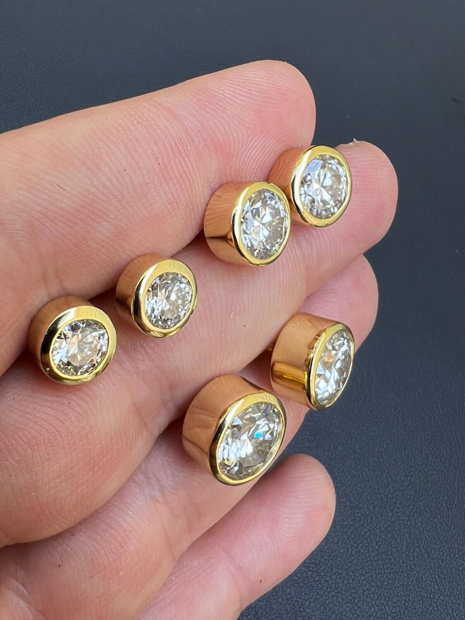 HarlemBling Real Moissanite Bezel Stud Earrings 14k Gold Plated 925 Silver Mens Ladies Iced