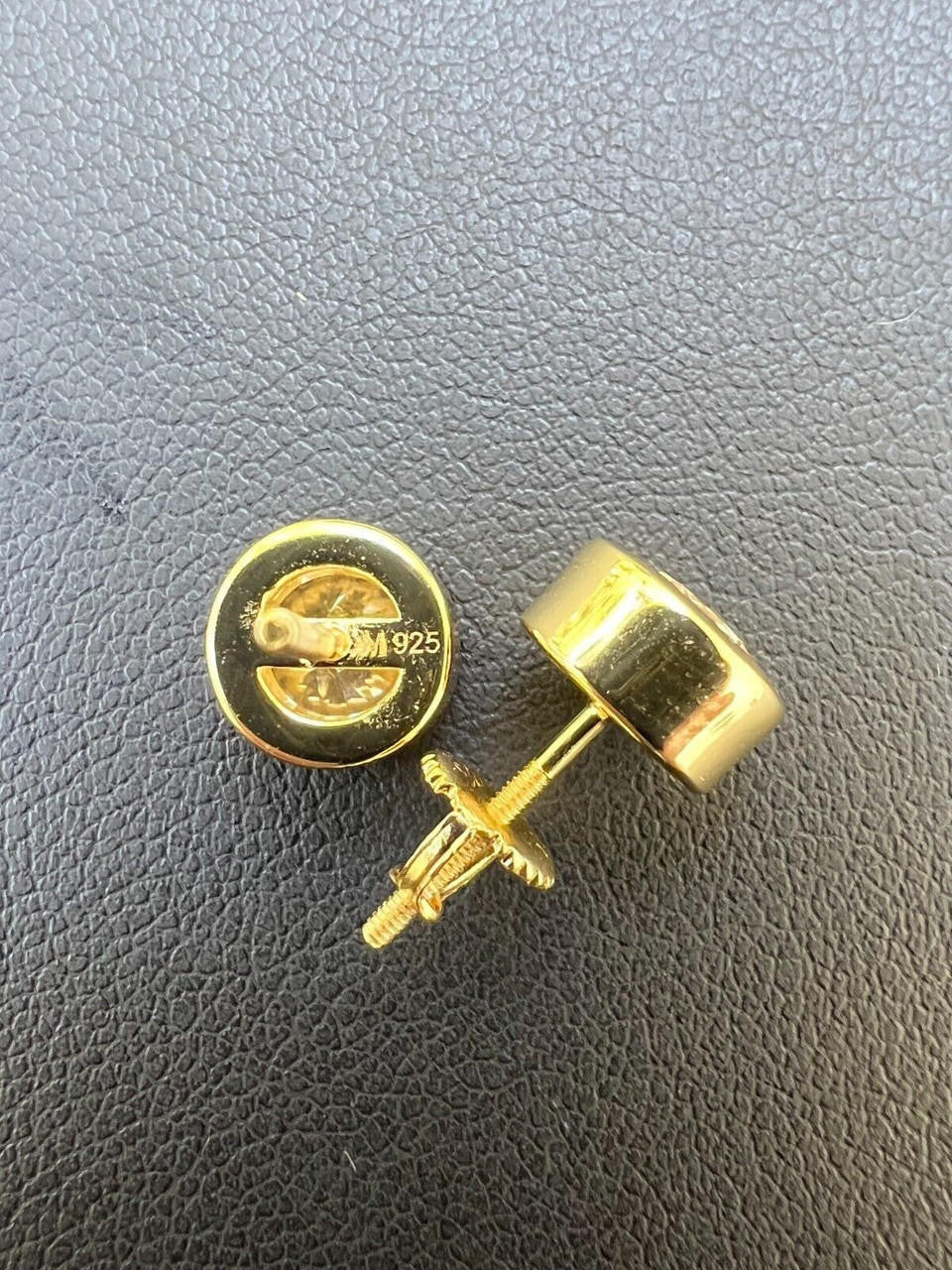 HarlemBling Real Moissanite Bezel Stud Earrings 14k Gold Plated 925 Silver Mens Ladies Iced