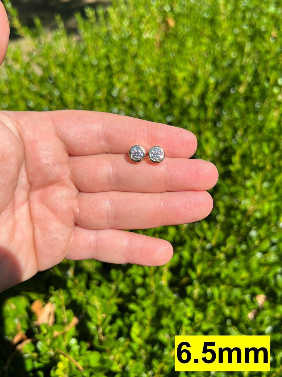 HarlemBling Real Moissanite Bezel Stud Earrings 14k Gold Plated 925 Silver Mens Ladies Iced