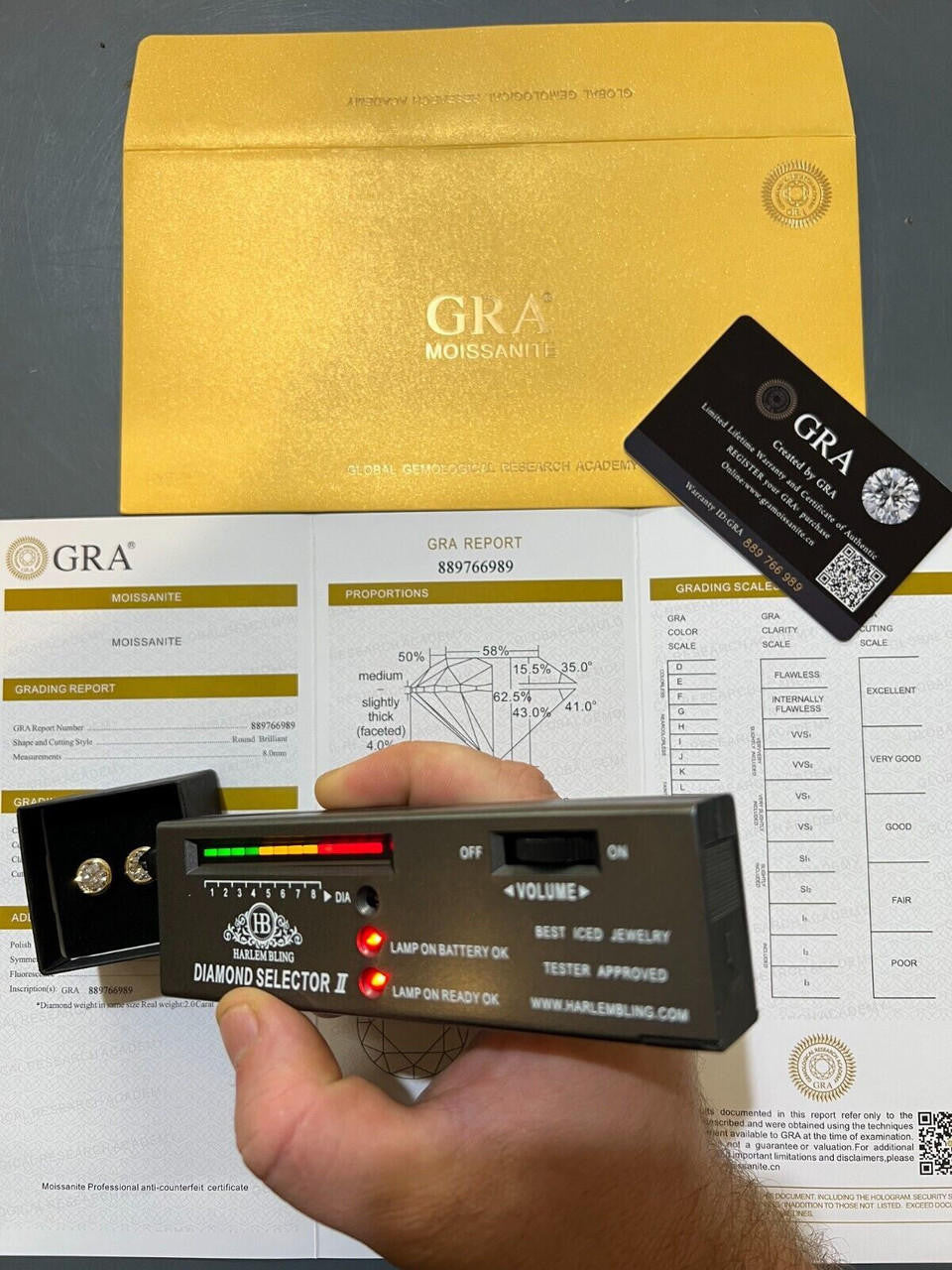 HarlemBling Real Moissanite Bezel Stud Earrings 14k Gold Plated 925 Silver Mens Ladies Iced