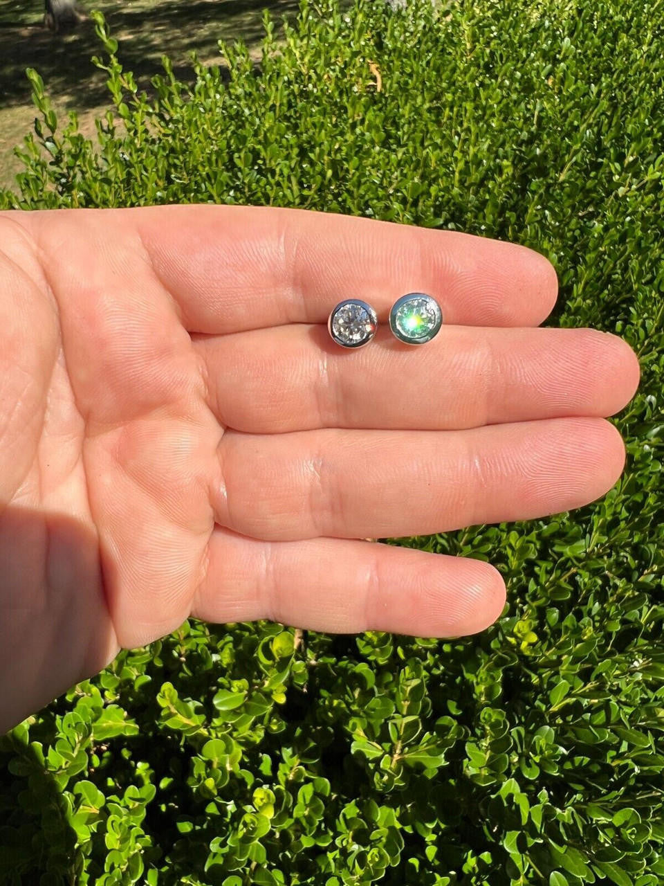 HarlemBling Real Moissanite Bezel Stud Earrings 925 Silver Mens Ladies Iced Diamond Tester 