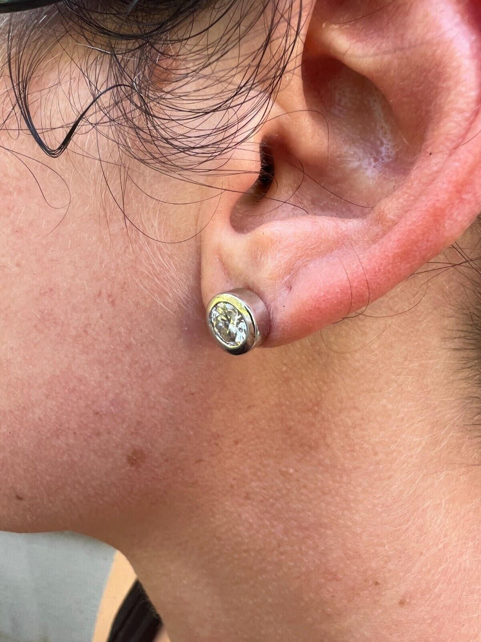 HarlemBling Real Moissanite Bezel Stud Earrings 925 Silver Mens Ladies Iced Diamond Tester 