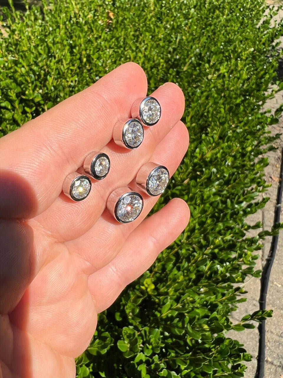 HarlemBling Real Moissanite Bezel Stud Earrings 925 Silver Mens Ladies Iced Diamond Tester 